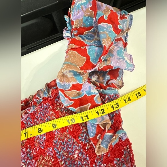 Anthropologie Love the Label Floral Print Smocked Ruffle Cropped Top Sz S - Picture 10 of 11